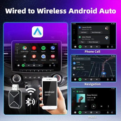 2 in 1 Wired to Wireless CarPlay Android Auto Adapter Plug & Play Voice Assistant with BT 5.0 5GHz WiFi