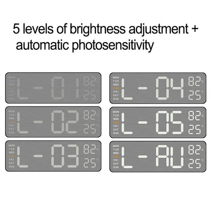 Electronic Wall Clock Temperature Humidity Display Metal Brushed Multifunctional Wall Clock Digital LED Electronic Alarm Clock