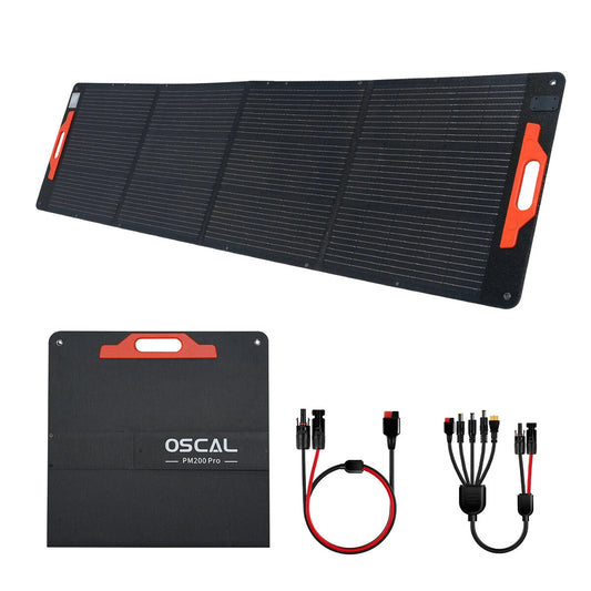 [EU Direct] Blackview Oscal PM200 PRO 200W Foldable Solar Panel, IP65 Waterproof Portable Solar Panel with Type-C QC3.0, USB Output and Five in One Cable for Phones, Camping, RV, Off Grid