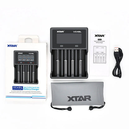 XTAR VC4SL QC3.0 LCD Screen Display 3.6V/3.7V/1.2V Li-ion Battery Charger 4-Slots Type-C Fast Charging Current Optional for 18650/21700 AAA AA Battery