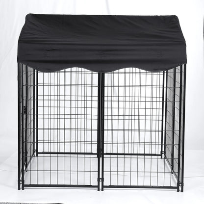 PawGiant Large Dog Kennel Outdoor Dog House with Roof 4ft x 4.2ft x 4.45ft Heavy Duty Metal for Large to Small Dog, Outside Dog Kennel Pet Crate Cage Playpen with UV-Proof Waterproof Cover