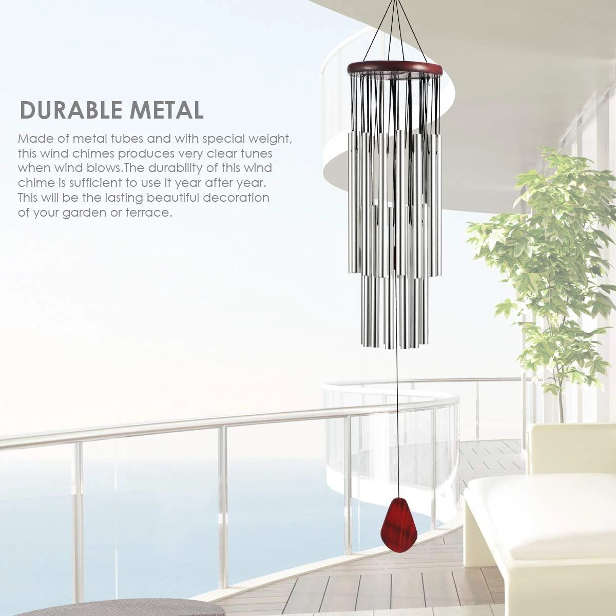 Home 27 Silver Tubes Wind Chimes Church Bells Hanging Decorations