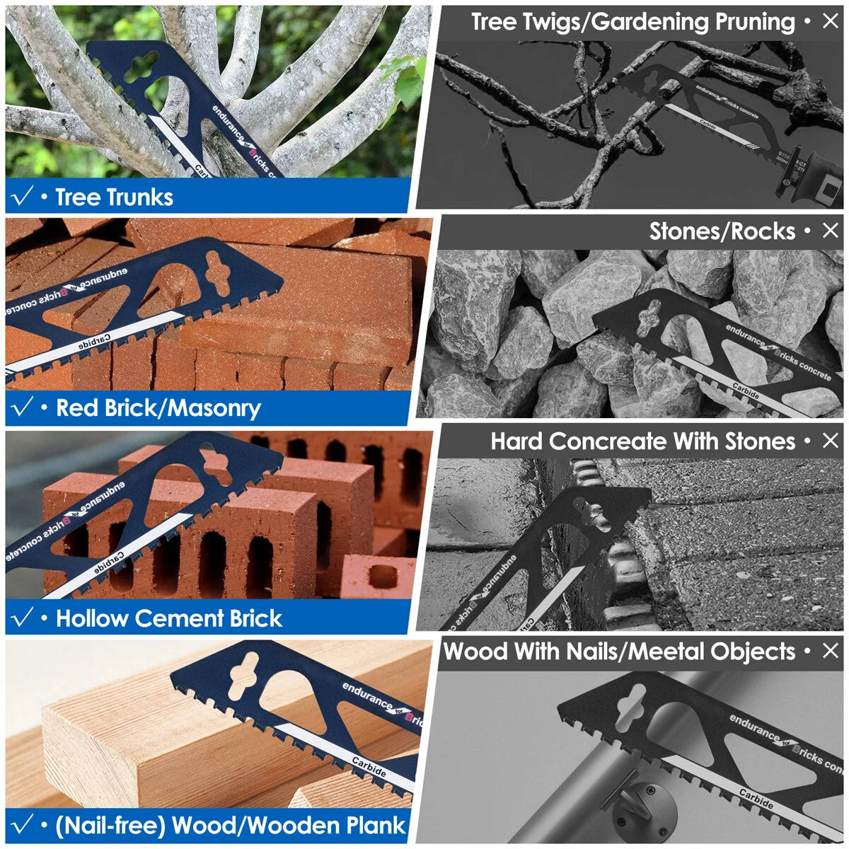 12 Inch 18 Inch Tungsten Carbide Alloy Reciprocating Saw Blade for for Hollow Cement Brick / Porous Concrete / Fiber Cement / Cutting Wood / PVC Tube