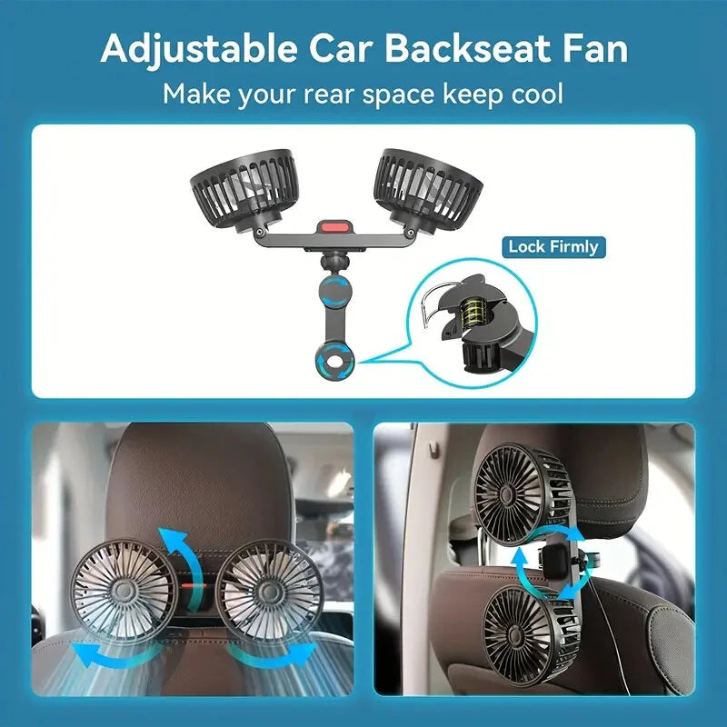 Car Fan 360 3-speed Car Seat Back Cooling Fan USB Charge Dual Head Fan Adjustable Rotation Neck Cooler for Car Home Accessories