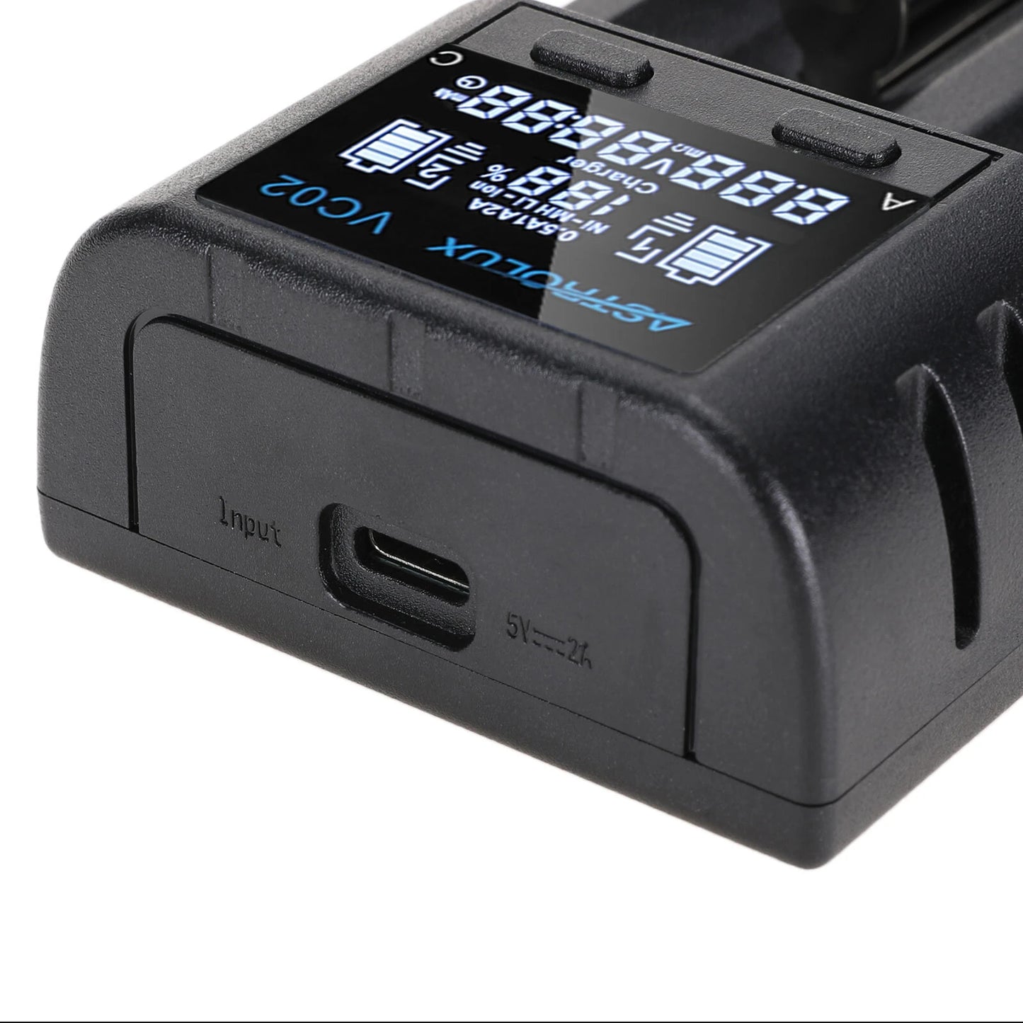 Astrolux VC02 Intelligent 2-Slot LCD Battery Charger Type-C 2A Quick Charge Mix-charging of 1.2V Ni-MH/Ni-CD AA/ AAA/ AAAA 3.6V/ 3.7V Li-ion/ IMR/ INR/ ICR 14500/ 18650/ 21700/26650 Battery For Cells Flashlight RC Toys Home Tools