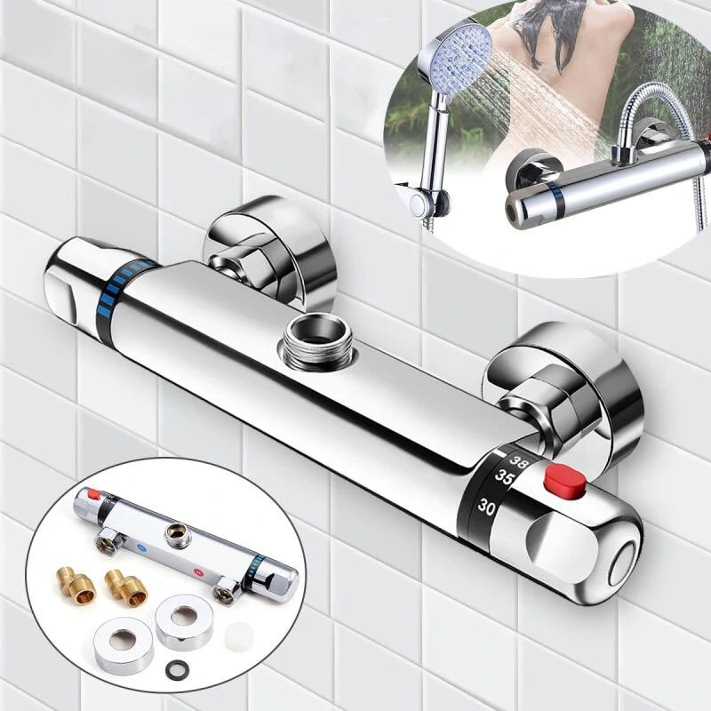 Bathroom Wall-mount Brass Thermostatic Shower Valve Bath Mixer Shower Control Valve Bottom Faucet 3/4" Thread Connector