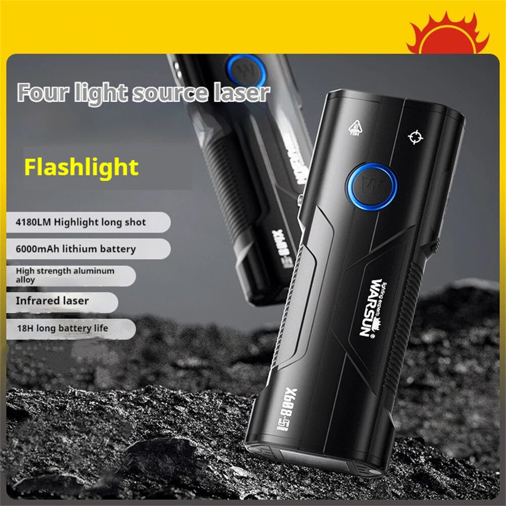 Warsun X608S 4180LM Ultra Bright LED+COB Flashlight Built-in 6000mAh Battery Type-C Rechargeable Torch Multi-functional Outdoor Emergency Portable LED Light