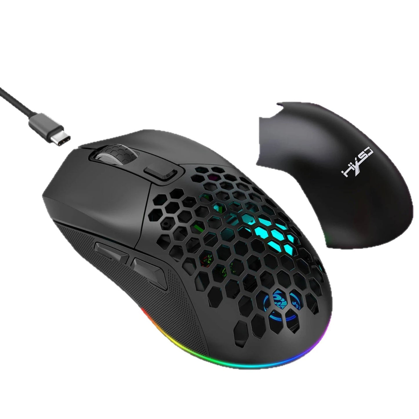 HXSJ T28 Dual Mode Wireless Mouse Hollow Design 800-4800DPI RGB Backlight 600mAh Rechargeable 2.4G/bluetooth Gamer Mice