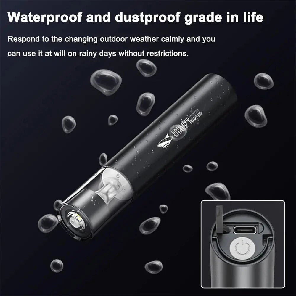 Smiling Shark 2in1 Strong Flashlight Multi-color Mood Light USB Rechargeable Built in Battery Multi Functional LED Torch, Portable For Outdoor Night Riding Camping Fishing Walking