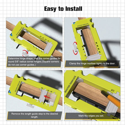 Door Hinge Mortiser Hinge Installation Kit Router Template fits 3in to 5in Hinges Square Semidiameter Corners Adjustable Depth Easy to Use Plastic Construction