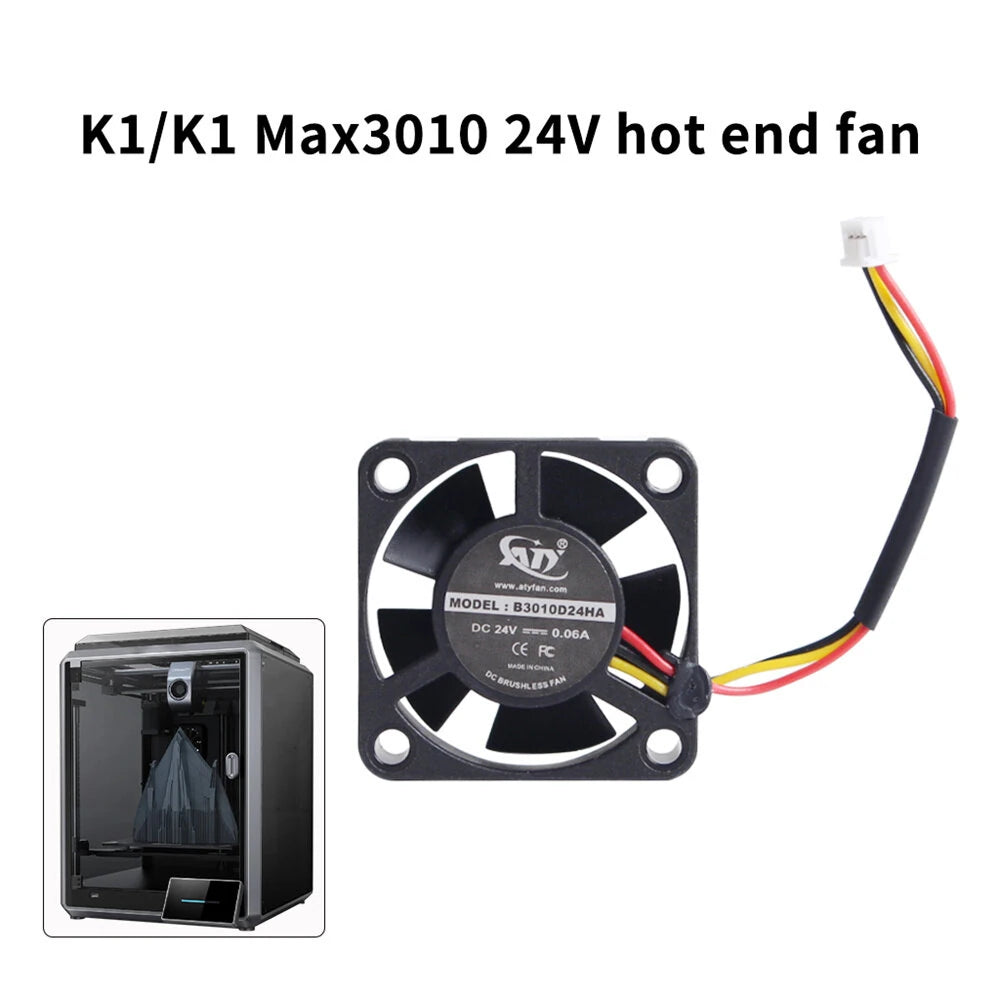 Toaiot K1/K1 Max Hot End Fan 3010 Dual Ball 24V 13000 RPM Quiet Cooling 3D Printer Accessory High-Speed Performance