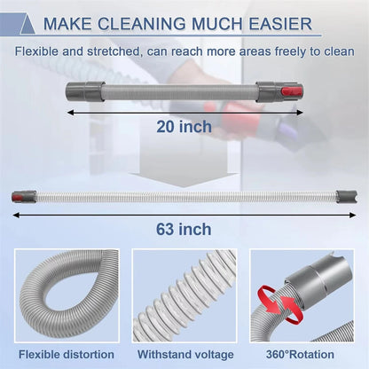 Soft Dusting Brush and Extension Hose for DysonV7 V8 V10 V11 V15 ABS Plastic 63 Inch Vacuum Cleaner Attachment High-Quality Flexible Stretchable Maintenance