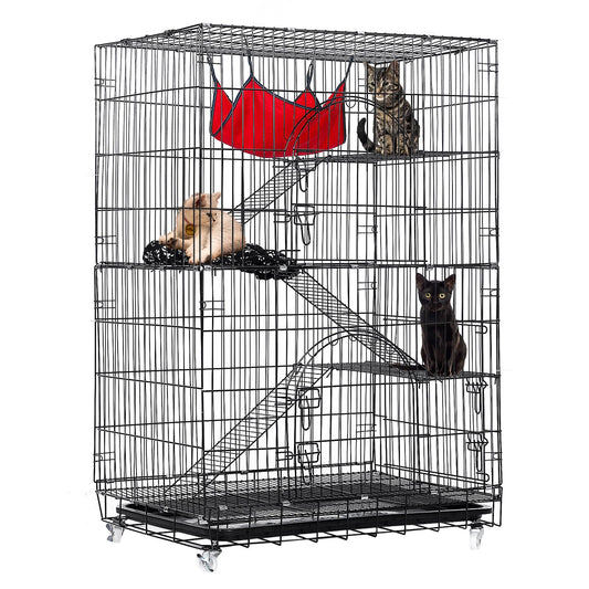 PawGiant 4-Tier Cat Cage, Cat Playpen Kennel Crate Chinchilla Rat Box Cage Enclosure with Ladders, Platforms Beds, Latches Tray Hammock
