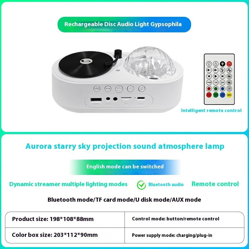 Elfeland LED Rechargeable Aurora & Starry Sky Projector Lamp Dreamy Starlight Night Light With Bulit-in Bluetooth Speaker Remote Control Atmosphere Decoration Lighting