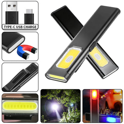 Multi-functional Super Bright LED Mini Flashlight Dual Source USB Rechargeable Work Lamp High Brightness For Camping Hiking Magnetic Back Clip Light for Work Emergency
