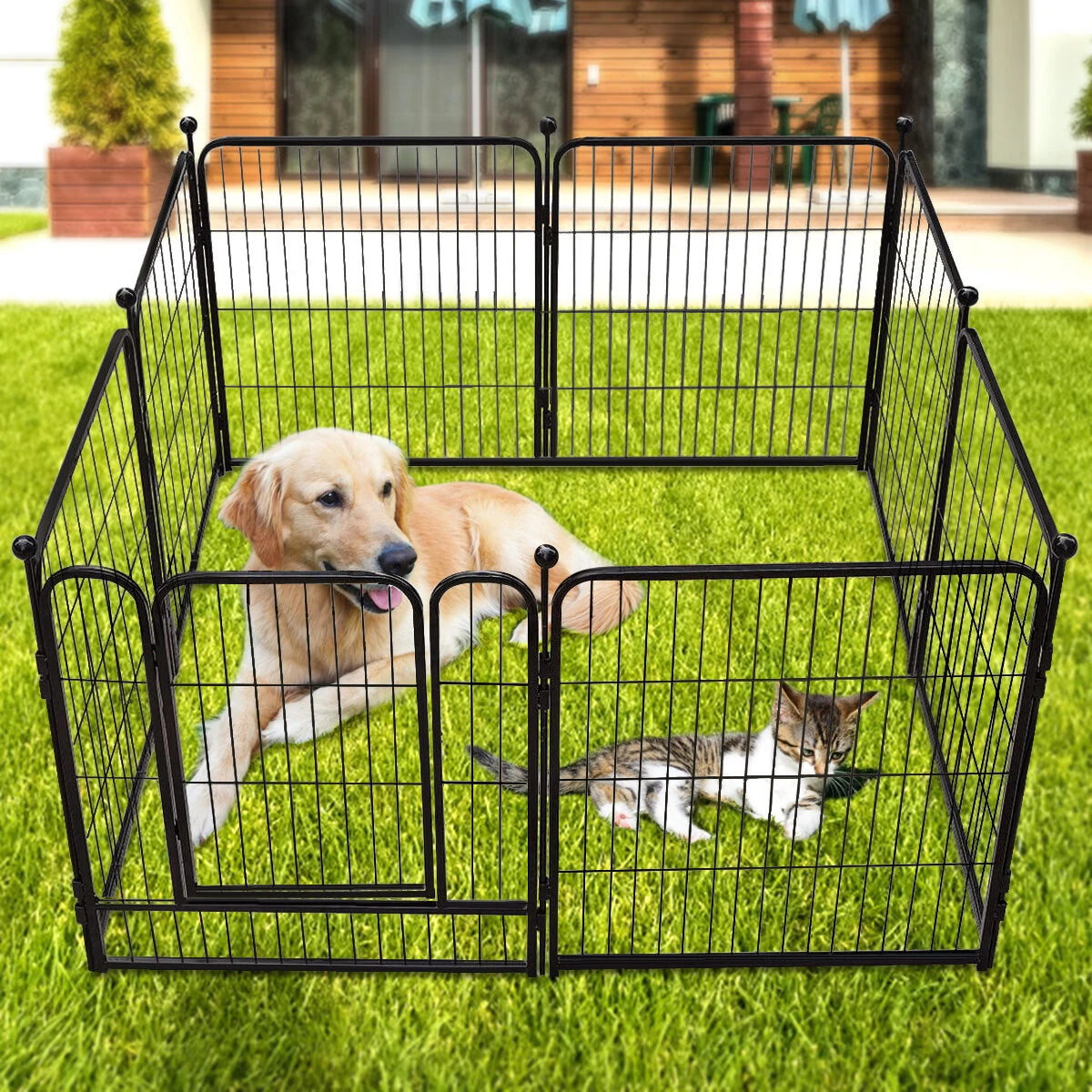 PawGiant Dog Pen 8 Panels 40" Height RV Dog Fence Outdoor Playpens Exercise Pen for Dogs Metal Protect Design Poles Foldable Barrier with Door