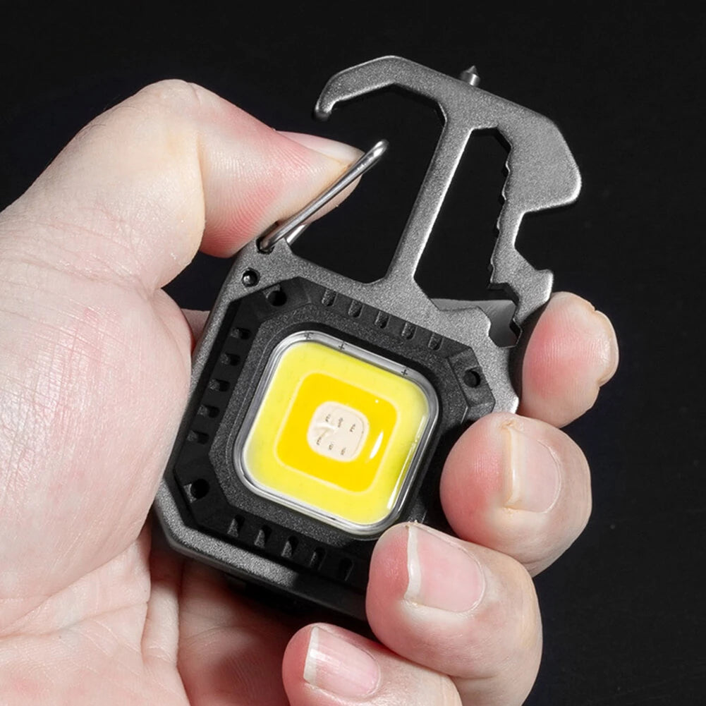 Mini COB LED Flashlight Keychain Lights Screwdriver Emergency Wrench Hammer Portable Key Ring Work Light Torch Outdoor Camping