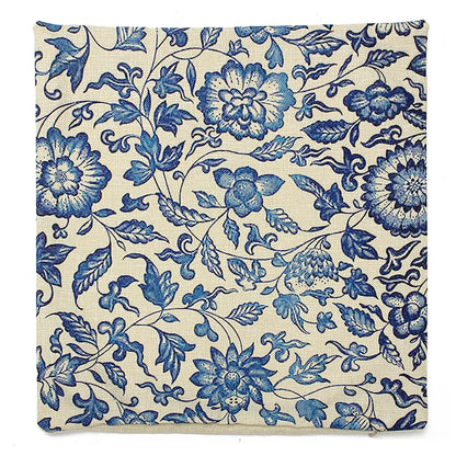 45x45cm Vintage Oriental Retro Blue Floral Linen Pillow Case Cushion Cover Home Decor