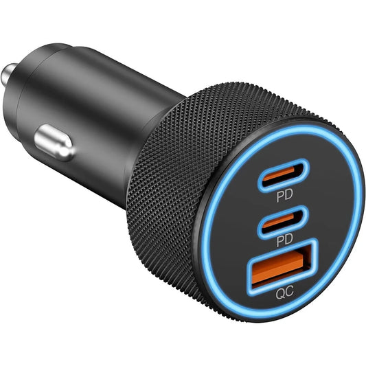 3-Port USB C Car Charger Adapter 67W Car Charger Dual USB-C & USB-A Car Power Adapter PD/QC Fast Charging for iOS and Android Devices