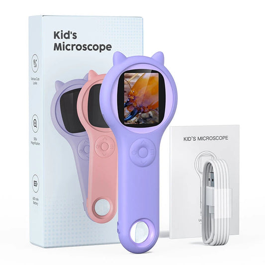 600mAh 500X Children's HD IPS Microscope Plant Specimen Magnifier Portable Microscope for Children Aged 8-12