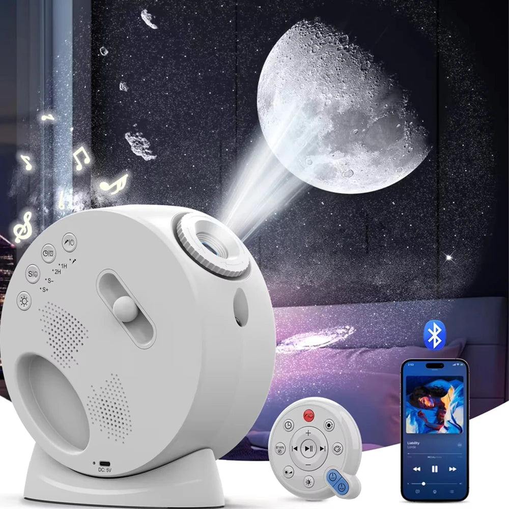 Elfeland Multifunctional Starry Sky Projector Lamp with 13 Star Films Bluetooth Speaker Night Light White Noise Sleep Aid Sounds Time Display Alarm Remote Control
