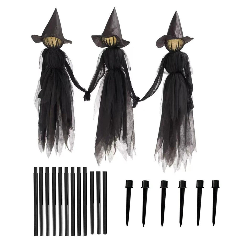 Elfeland 1/3pcs Faceless Voice-Activated Floating Witch Decor with 7-Color Glowing Head & Sound Effects Life-Size Scary Halloween Prop