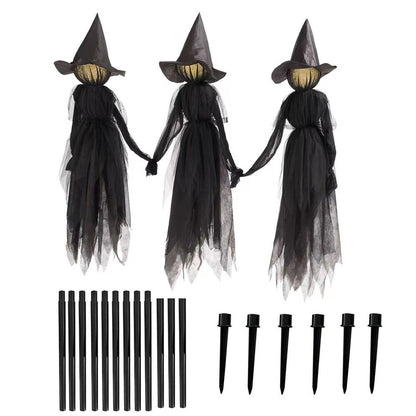 Elfeland 1/3pcs Faceless Voice-Activated Floating Witch Decor with 7-Color Glowing Head & Sound Effects Life-Size Scary Halloween Prop