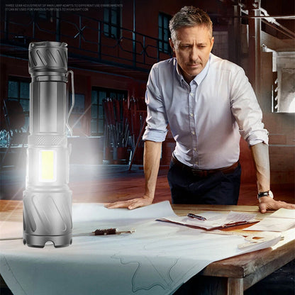 Bikight  Powerful Zoomable Flashlight with COB Sidelight with 18650 Battery Magnet Tail, High Power Tactical Torch USB Rechargeable LED Lantern