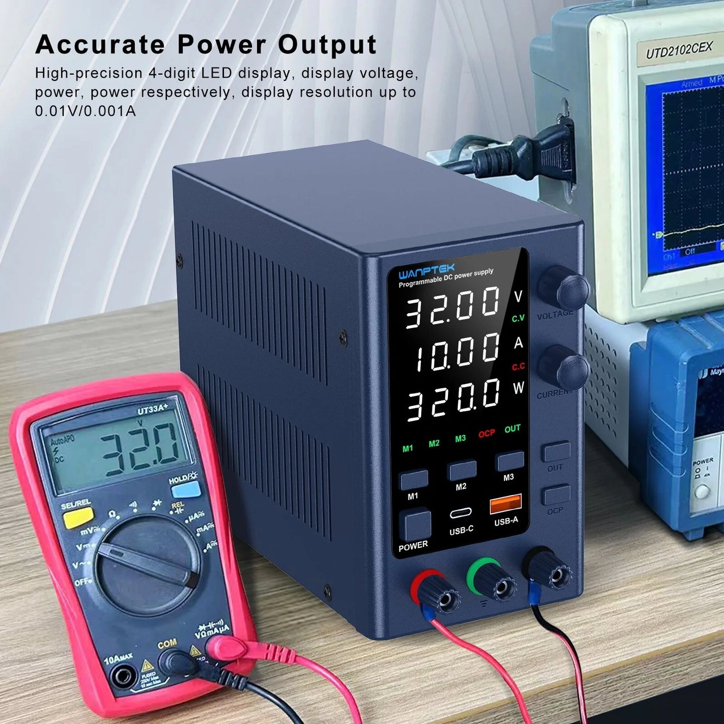 WANPTEK Regulated Power Supply EPS1602 0-160V Voltage 0-2A 0-10A Current (Multiple voltage options) Multi-Function Protection Superior Stability Digital Display ideal for Diverse Electronics Application EPS3205/EPS3210/EPS6205/EPS1203/EPS1602
