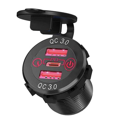 12V-24V 60W Triple USB Car Charger Socket PD3.0 & Dual QC3.0 with Touch Switch Fast Charge Adapter Bus Trailer Boats