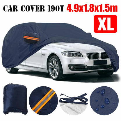Dark Blue Full Car Cover Waterproof Sun Rain Heat Dust UV Resistant Protection