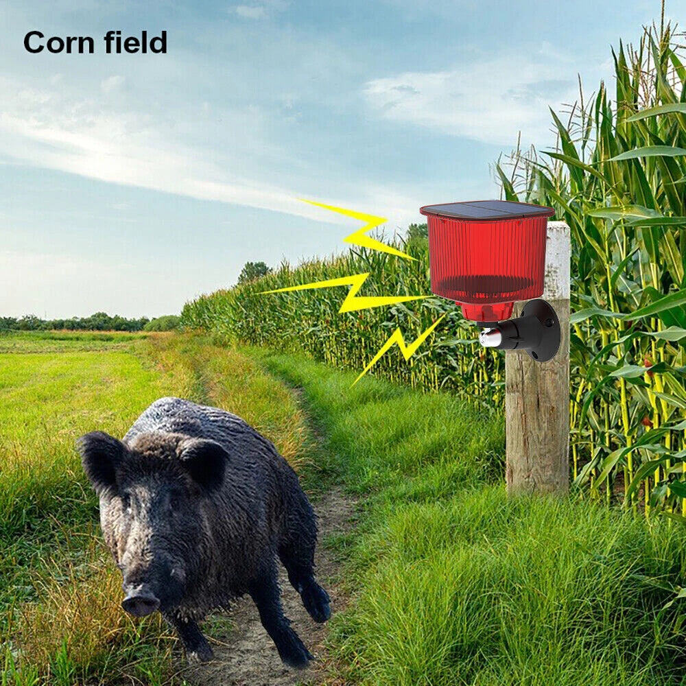 Solar Powered Animal Repeller Infrared Motion Sensor Alarm Light Waterproof Anti-Theft Repellent Anti-Wolf Light Animal Repellent Timed Recording Loud Speaker Sound