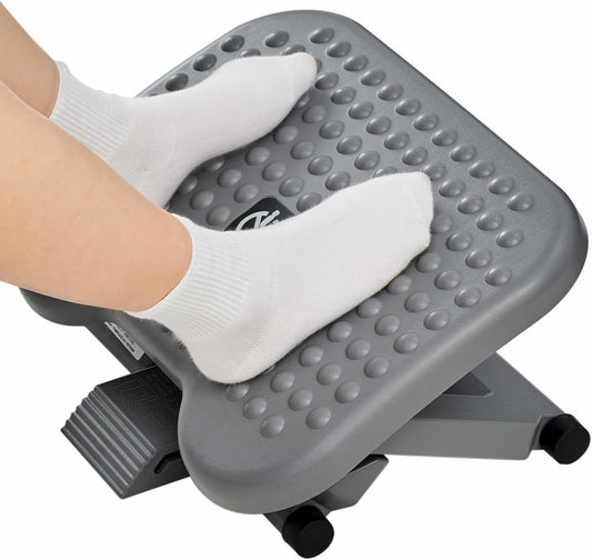 Adjustable Desk Footrest, Foot Rest for under Desk at Work with Massage, Adjustable Foot Stool with 3 Height Position & 30 Degree Tilt Angle Adjustment for Home, Office, Gray