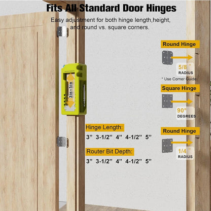 Door Hinge Mortiser Hinge Installation Kit Router Template fits 3in to 5in Hinges Square Semidiameter Corners Adjustable Depth Easy to Use Plastic Construction