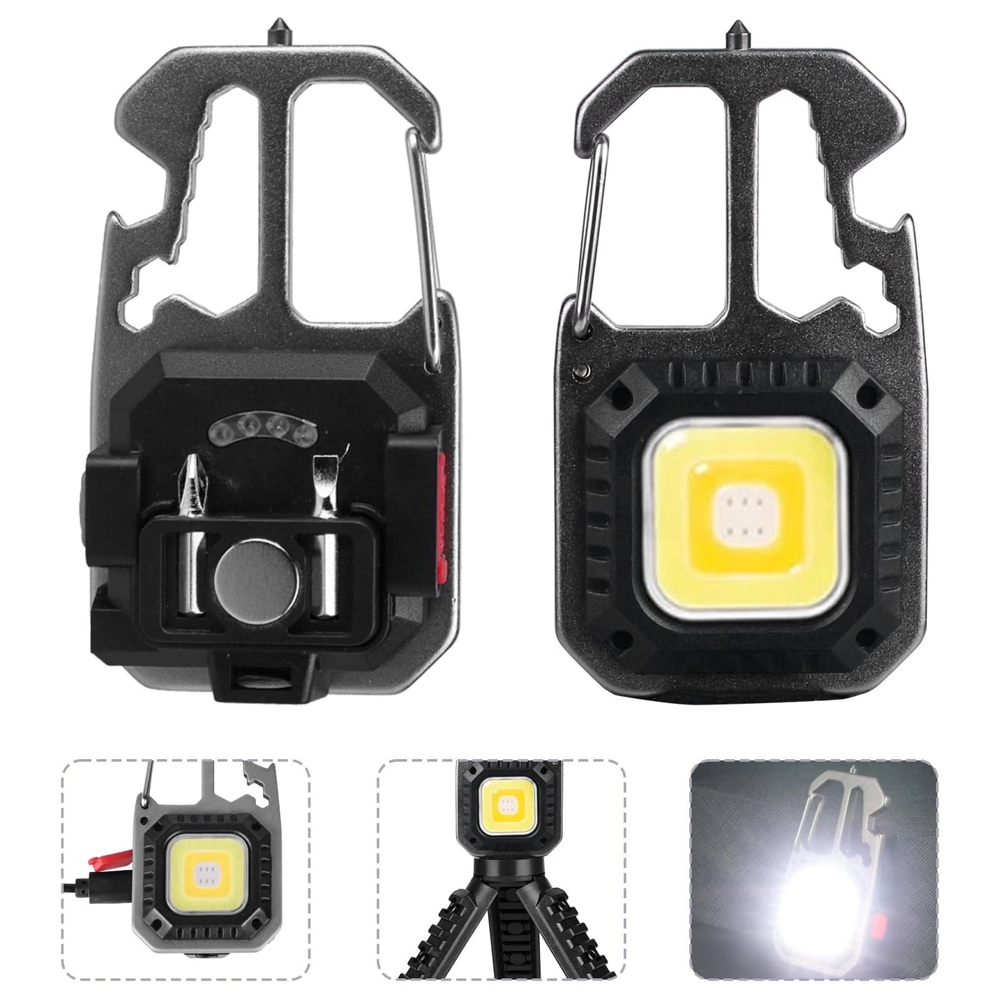 Mini LED Flashlight Work Light Portable Pocket Flashlight Keychains USB Rechargeable for Outdoor Camping Small Light Corkscrew