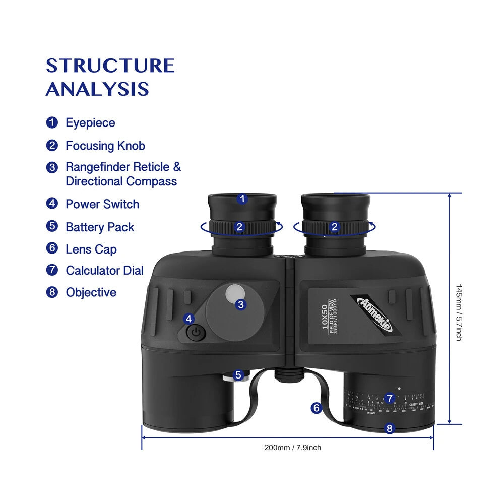 [EU Direct] AOMEKIE Powerful 10X50 Binoculars HD Military Marine Bird Watching Waterproof Telescope With Internal Rangefinder & Compass Telescope Night Vision Binoculos Teleskop AO3015B