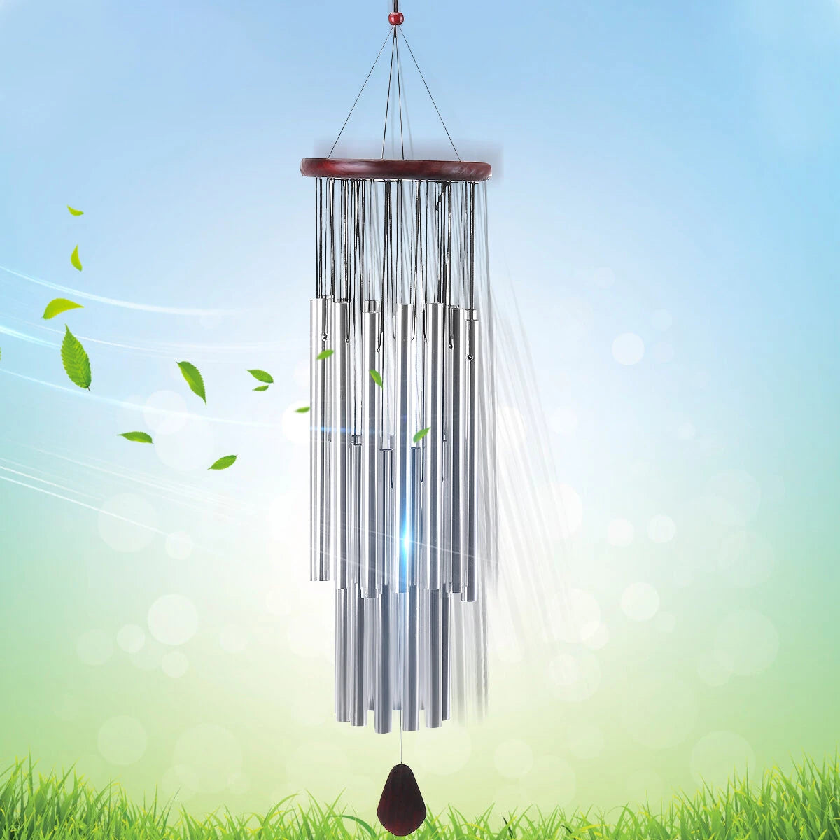 Home 27 Silver Tubes Wind Chimes Church Bells Hanging Decorations