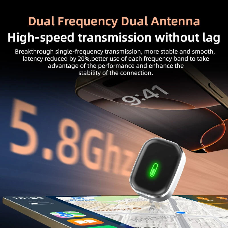 BABAOLONG Smart Car Connected Box Wireless Android Auto CarPlay BT 4.2 Chip 5.8GHz Dual-Band SOC Compact Plug and Play Hidden USB Design Safe Driving Voice Assistant