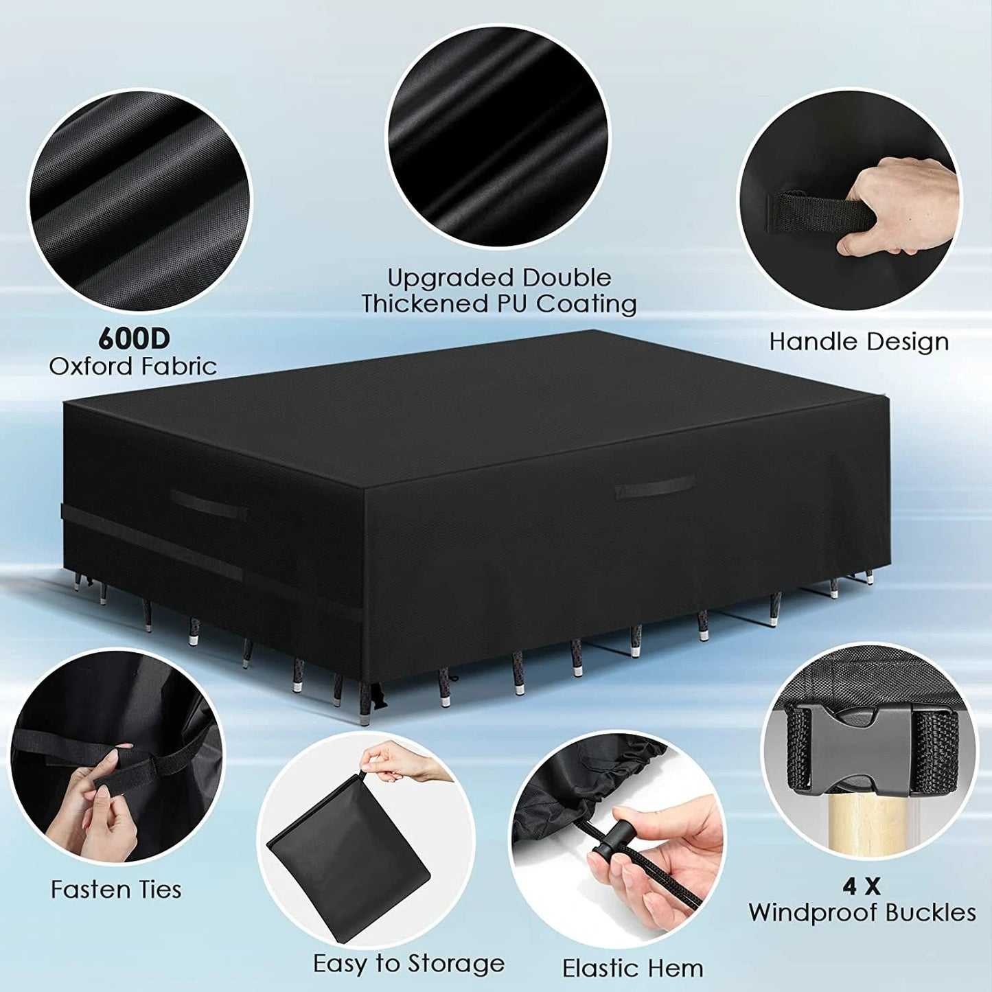 GARPROVM Garden Furniture Cover 350x260x90 Garden Table Cover 600D Heavy Duty Oxford Polyester Outdoor Patio Rectangular Cover