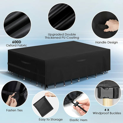 GARPROVM Garden Furniture Cover 350x260x90 Garden Table Cover 600D Heavy Duty Oxford Polyester Outdoor Patio Rectangular Cover