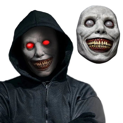 LED Creepy Halloween Cosplay Mask Smiling Demons Horror Masks White Eyed Demon Mask Halloween Party Cosplay Props