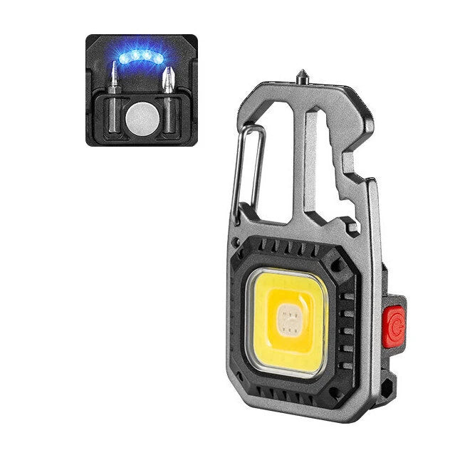 Mini COB LED Flashlight Keychain Lights Screwdriver Emergency Wrench Hammer Portable Key Ring Work Light Torch Outdoor Camping