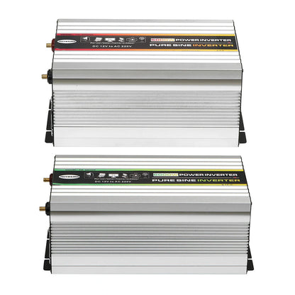 AUTSOME 12V to 220V Converter Pure Sine Wave Power Inverter Dual LCD Digital Display 2 Sockets Multiple Protection Functions