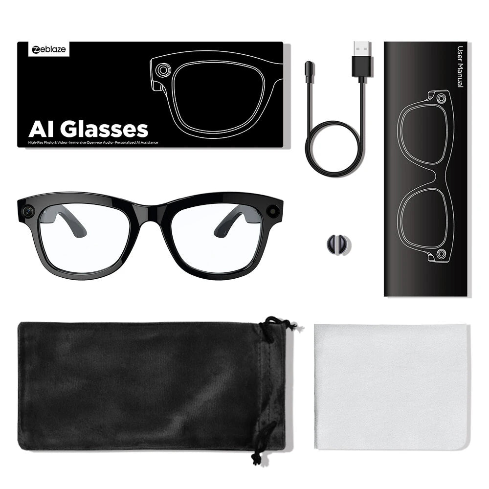 [World Premiere]Zeblaze Eyewear AI Smart Shooting Glasses 5MP 1080P Camera ChatGPT-4o Enpowered Open-Ear Speakers 32GB Storage 14H Battery Life Multi-language Supported IPX4 Hands-Free Audio Smart Glasses
