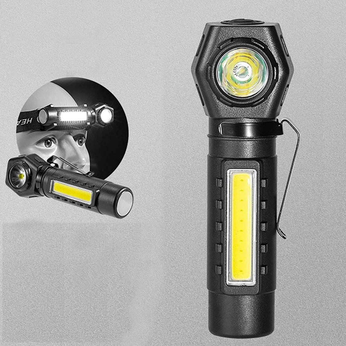 BIKIGHT LED COB Dual Light 2 in 1 Headlamp Flashlight,1800mAh Type-C Rechargeable Magnetic Work Lights 5 Modes Portable Working Flash Light