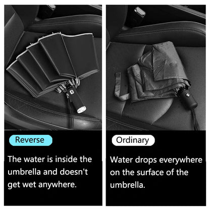 AGSIVO LED Light Travel Automatic Folding Reverse Umbrella 10 Ribs Reinforced Windproof UPF 50+ UV Protection Auto Open Close For Men and Women