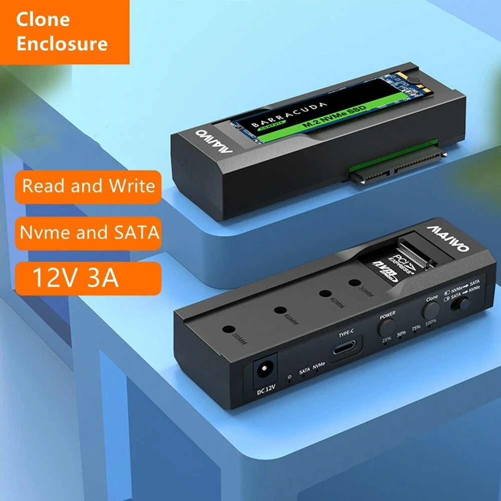 MAIWO Dual Bay M.2 NVME Case and SATA HDD Docking Station Type C 3.1 Docking Station 2.5"/3.5" HDD Enclosure Clone Duplicator Function