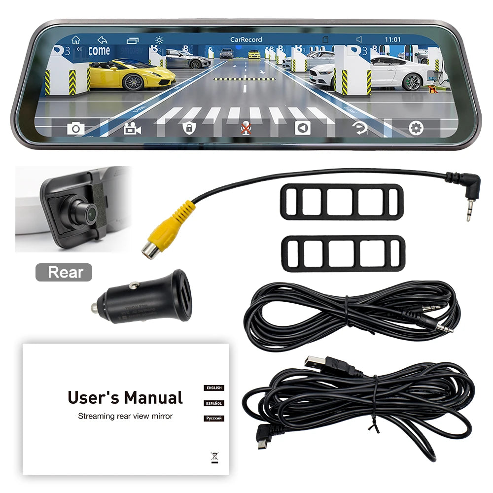 9.36 inch 2.5D Rearview Mirror Dash Cam Touch Screen Carplay Driving Recorder Streaming High Definition Large Screen bluetooth Reversing Rearview Mirror