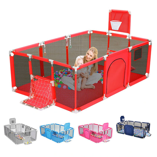 3 in 1 Baby Playpen Interactive Safety Indoor Gate Play Yards Tent Basketball Court Kids Furniture for Children Large Dry Pool Playground Park 0-6 Years Fence