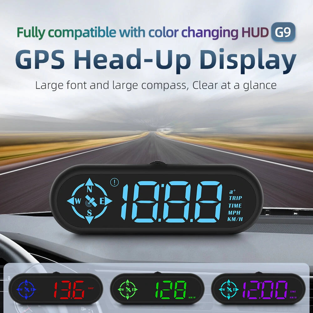 G9 Auto HUD GPS Head Up Display Car Gauge Speedometer With Compass Clock Driving Distance Security Alarm Electronic Accessories